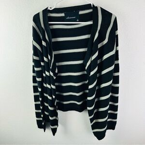 Olivaceous Wool Blend‎ Black Gray Stripe Open Cardigan Size S